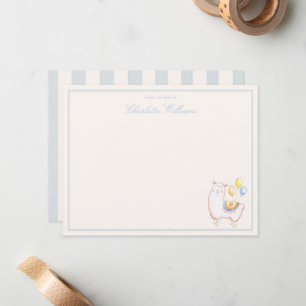 Sweet Watercolor Alpaca with Balloon Light Blue Note Card