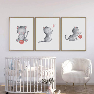 Sweet Watercolor Baby Cats Wall Art Sets