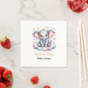 Sweet Watercolor Baby Elephant Boy Baby Shower Nap Napkins