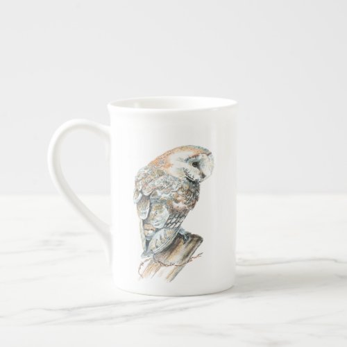 Sweet Watercolor Barn Owl Bird Nature Art Bone China Mug