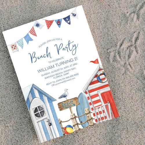 Sweet Watercolor Beach Party Birthday Invitation