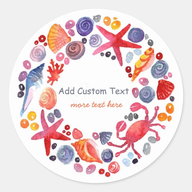 Sweet Watercolor Beach Wreath Custom Classic Round Sticker (Front)