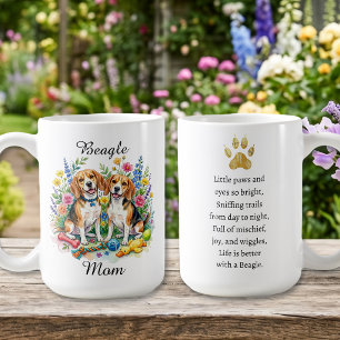 Sweet Watercolor Beagles in Flowers Personalized Coffee Mug