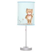 Sweet Watercolor Bear Floral Blue Baby Nursery  Table Lamp