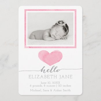 Sweet Watercolor Birth Announcement by NoteworthyPrintables at Zazzle