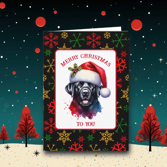 Sweet Watercolor Black Lab in Santa Hat Card (Creator Uploaded)