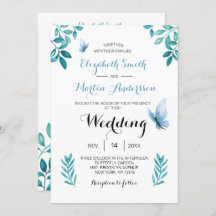 Sweet watercolor blue butterfly floral wedding