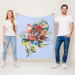 Sweet Watercolor Bouquet Periwinkle Customizable Fleece Blanket