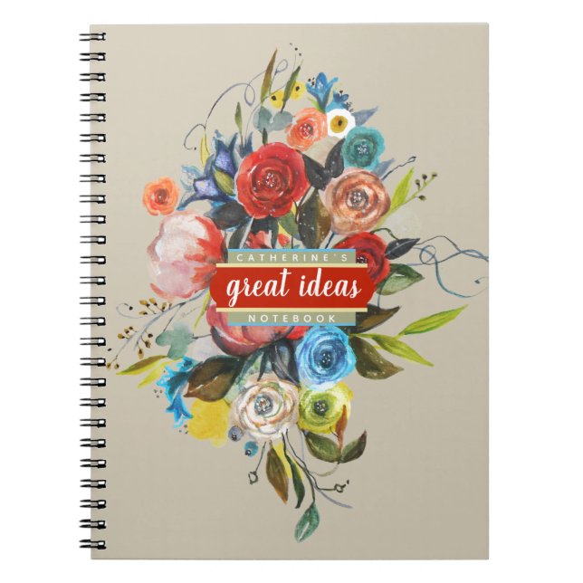 Sweet Watercolor Bouquet Personalized Notebook (Front)
