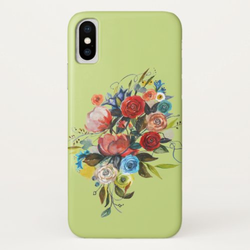 Sweet Watercolor Bouquet Spring Green iPhone XS Case