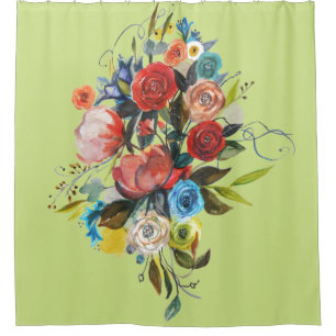 Sweet Watercolor Bouquet Spring Green Customizable Shower Curtain