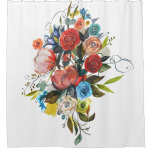 Sweet Watercolor Bouquet White Customizable Shower Curtain
