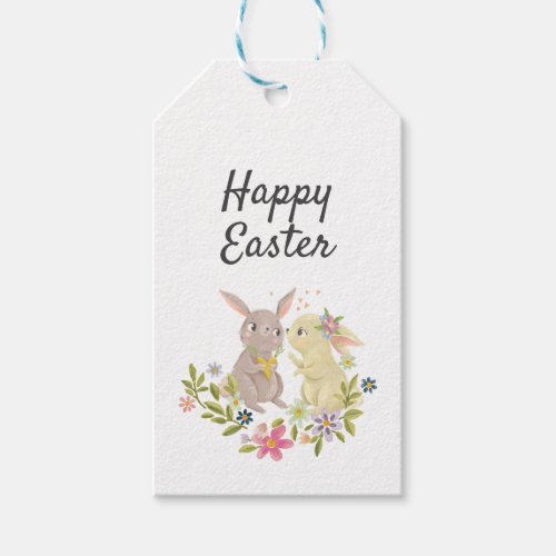 Sweet Watercolor Bunnies Floral Easter Favor or Gift Tags