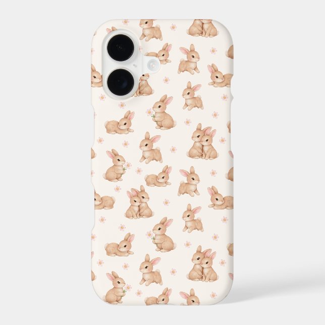 Sweet Watercolor Bunnies & Flowers Pattern  iPhone Case (Back)