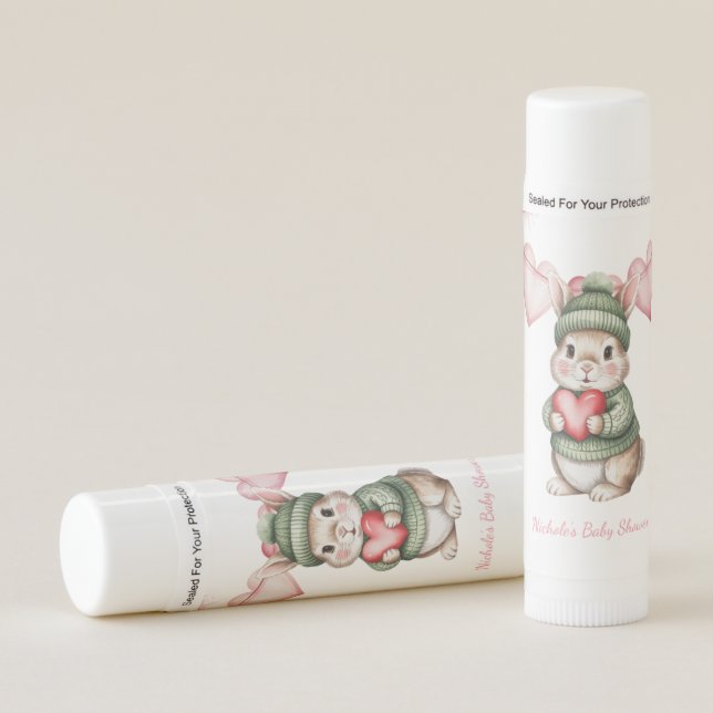 Sweet Watercolor Bunny Baby Shower Favor Lip Balm (Front)