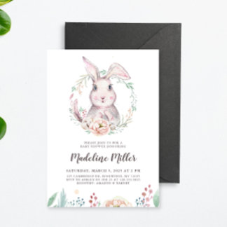 Sweet Watercolor Bunny Baby Shower Invitation