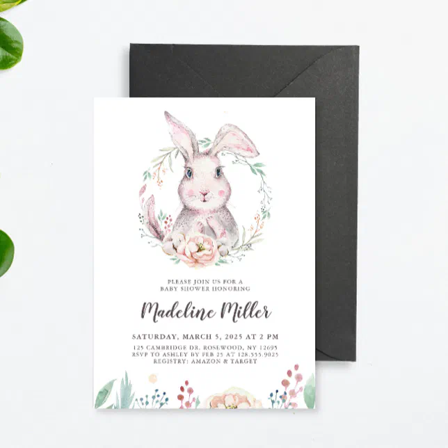 Sweet Watercolor Bunny Baby Shower Invitation Zazzle