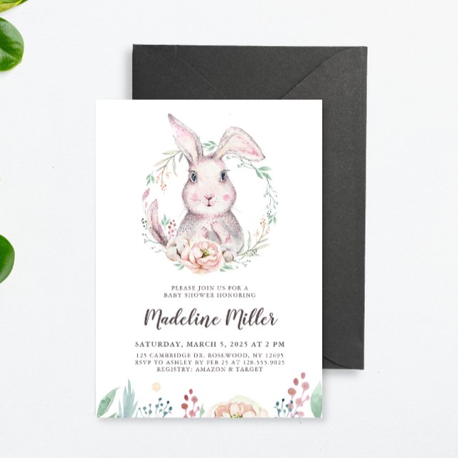 Sweet Watercolor Bunny Baby Shower Invitation (Creator Uploaded)