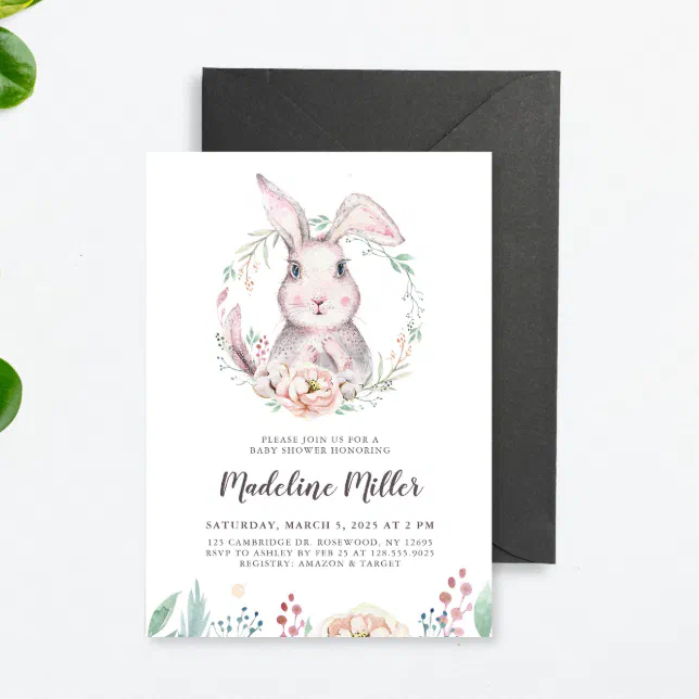 Sweet Watercolor Bunny Baby Shower Invitation | Zazzle