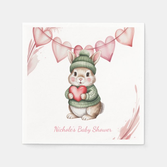 Sweet Watercolor Bunny Baby Shower Napkins (Front)