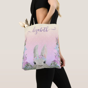 Sweet Watercolor Bunny Hiding in Gardens - 2 Sided Tote Bag
