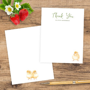 Sweet Watercolor Chick Baby Shower Thank You Card