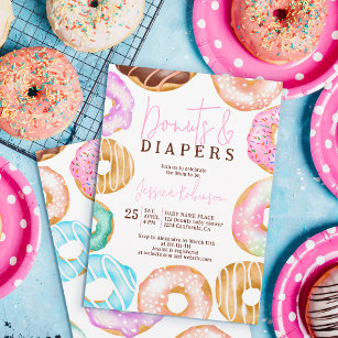 Sweet watercolor cute donuts diapers baby shower invitation