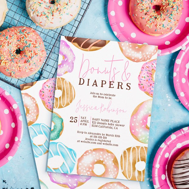Sweet watercolor cute donuts diapers baby shower invitation (Creator Uploaded)