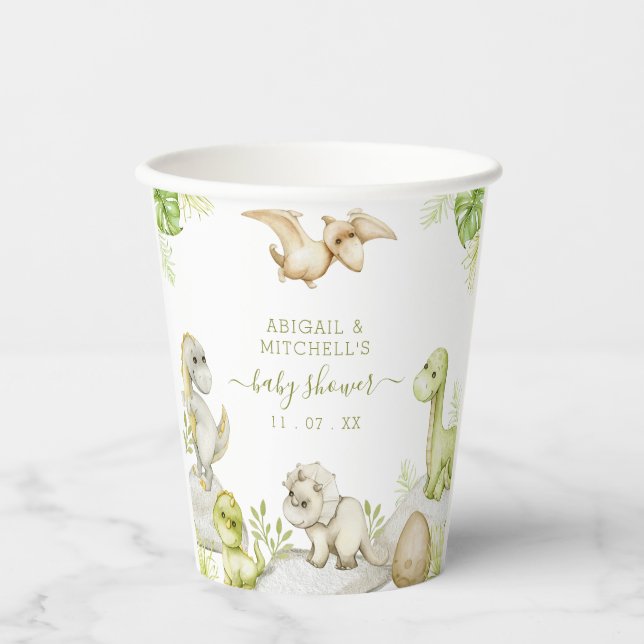 Sweet Watercolor Dinosaur Baby Shower Paper cup (Front)