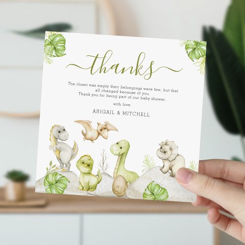 Sweet Watercolor Dinosaur Baby Shower Thank You Card