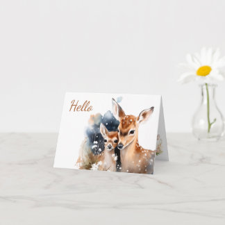Sweet Watercolor Doe and Fawn Greeting Card