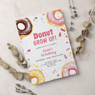 Sweet Watercolor Donuts 1st birthday Invitation