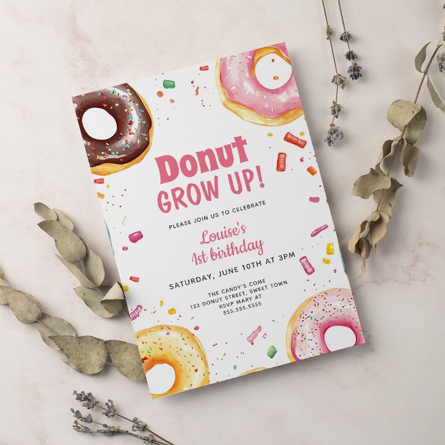 Sweet Watercolor Donuts 1st birthday Invitation (Creator Uploaded)