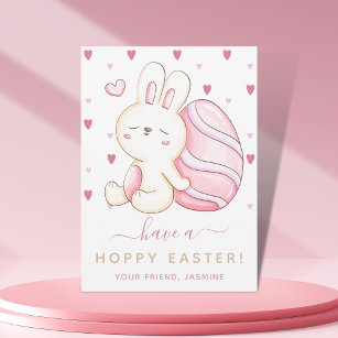 Sweet Watercolor Easter Bunny Pink Egg Kids Friend Holiday Card