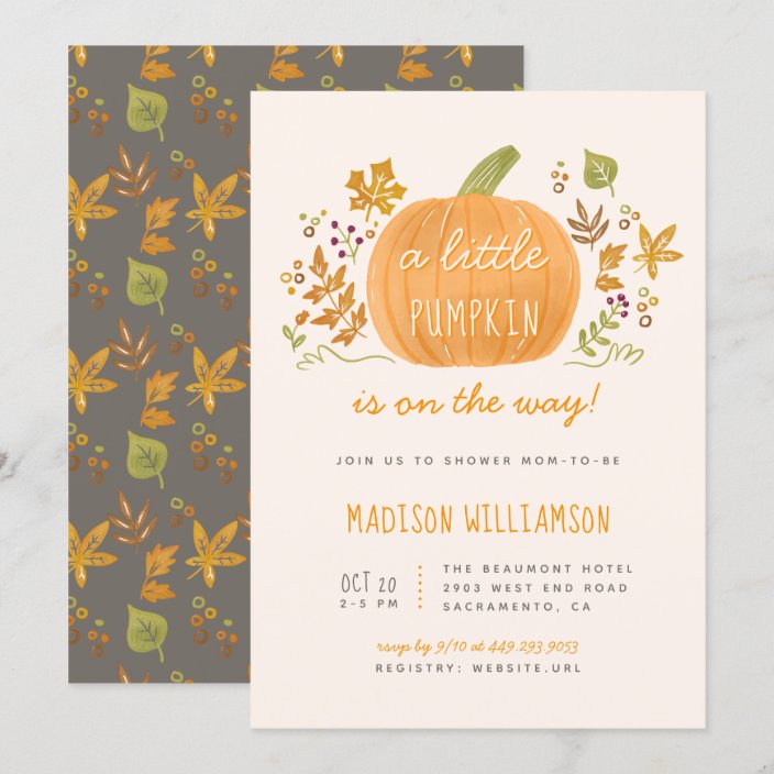 Sweet Watercolor Fall Little Pumpkin Baby Shower Invitation Zazzle Com