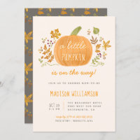 Sweet Watercolor Fall Little Pumpkin Baby Shower Invitation