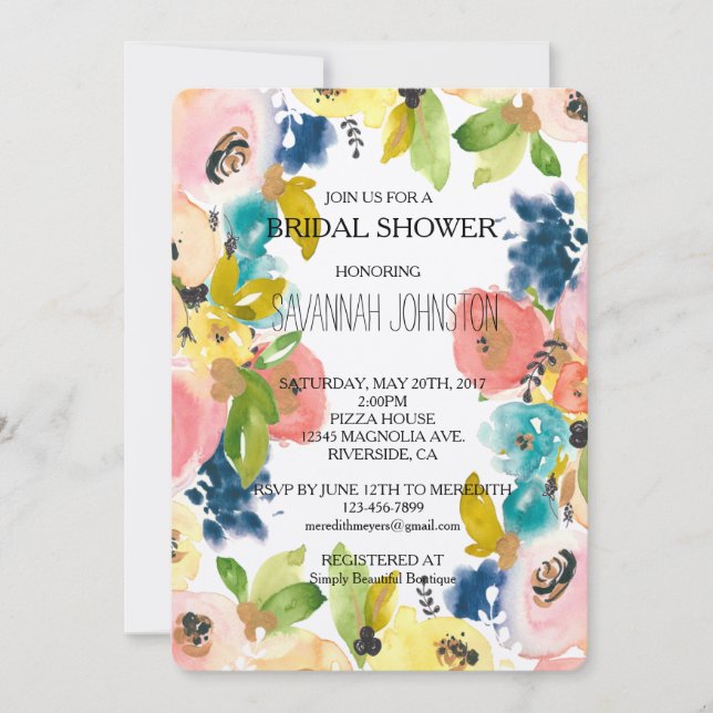 Sweet Watercolor Floral Garden bridal shower Invitation (Front)
