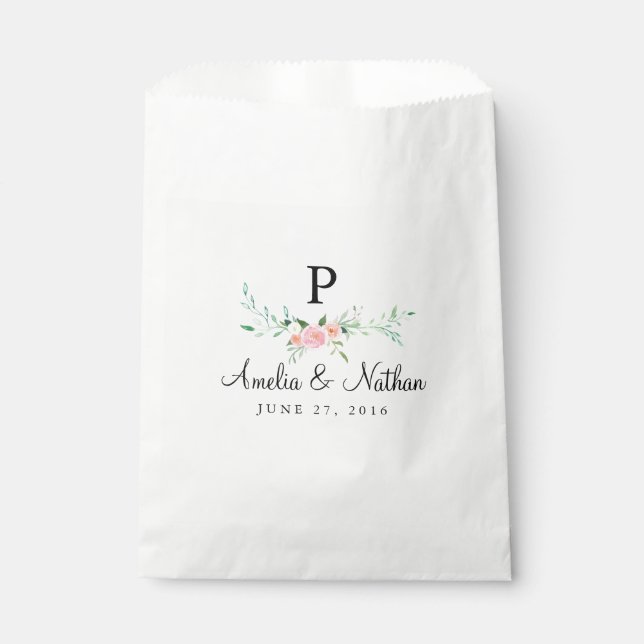 Sweet Watercolor Floral Pink Favor Bags (Front)