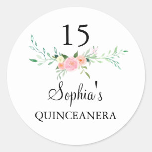 Sweet Watercolor Floral Pink Quinceanera Sticker