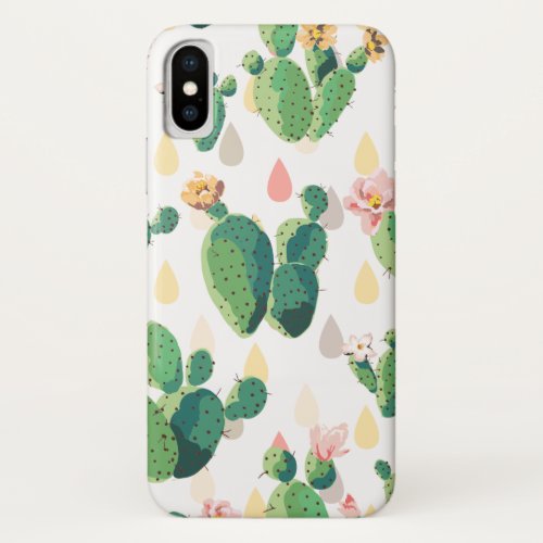Sweet Watercolor Flowering Cactus Pattern iPhone X Case