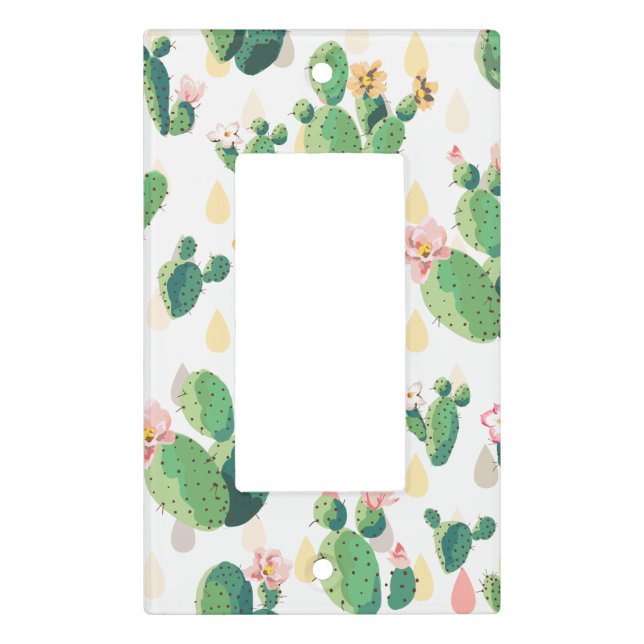 Sweet Watercolor Flowering Cactus Pattern Light Switch Cover (Front)