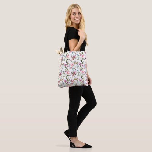 Sweet Watercolor Flowers Roses Pattern Tote Bag