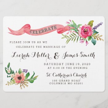 Sweet Watercolor Flowers With Banner Invitation by perfectwedding at Zazzle