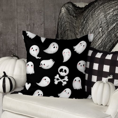 Sweet Watercolor Ghost Halloween Throw Pillow