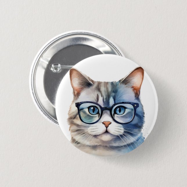 Sweet Watercolor Grey Cat Button (Front & Back)