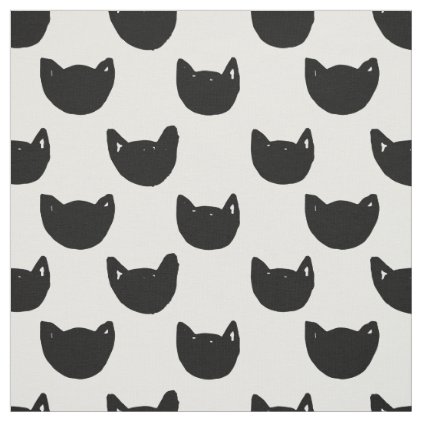 Sweet watercolor hand drawn black cat faces fabric