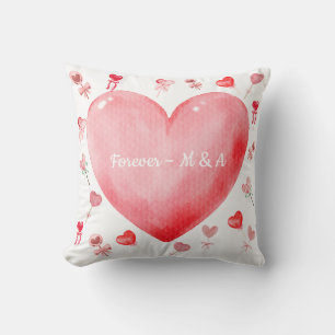 Sweet Watercolor Heart Valentine Throw Pillow