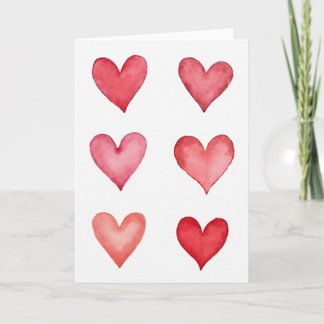 Sweet Watercolor Hearts Card (Front)
