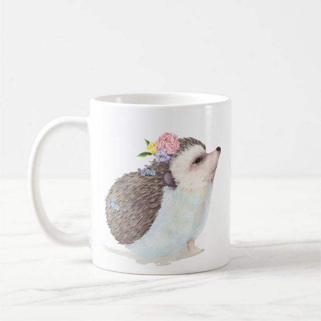 Sweet Watercolor Hedgehog Coffee Mug (Left)
