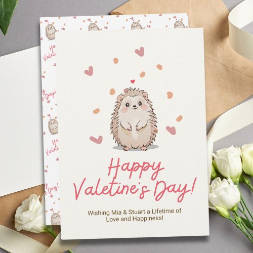 Sweet Watercolor Hedgehog Valentines Day Card